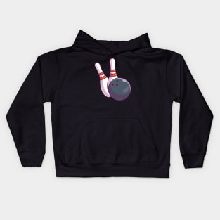 Bowling pins with bowling ball cartoon Kids Hoodie